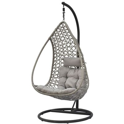 Chaise suspendue cocon avec structure et coussin - gris - jusqu'à 130 kg