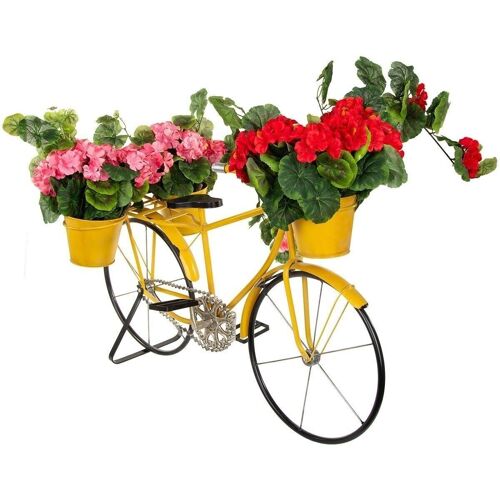 Bloemenstandaard gele fiets - 3 bloempotten