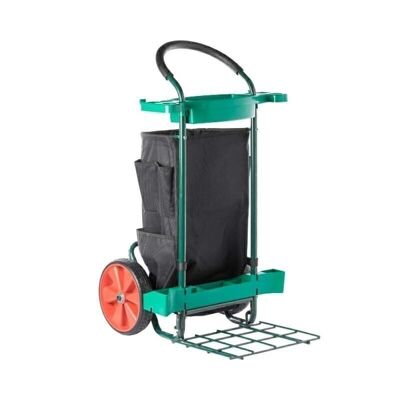 Waste trolley cart - with removable bag and broom holder - 104x65x51 cm