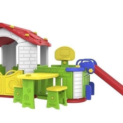 Garden playhouse - with slide - picnic table - and basket
