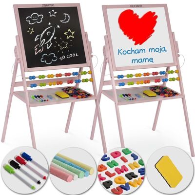 Chalkboard and magnetic drawing board - with abacus & writing utensils - pink