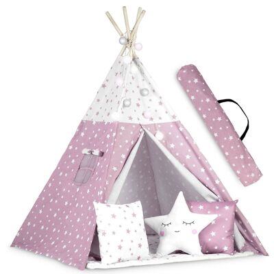 Tente Tipi - Tente de jeu pour enfant - avec lumière et coussins - rose