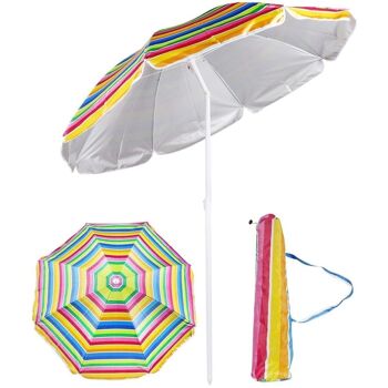 Parasol 200 cm - parasol de plage avec sac de rangement - multicolore
