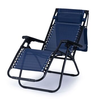 Chaise longue Zero Gravity - avec toit ouvrant et organisateurs - bleu