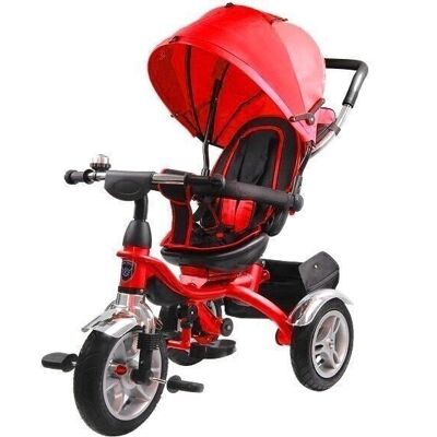 Triciclo - bicicletta - con barra di spinta e cappottina parasole - rosso