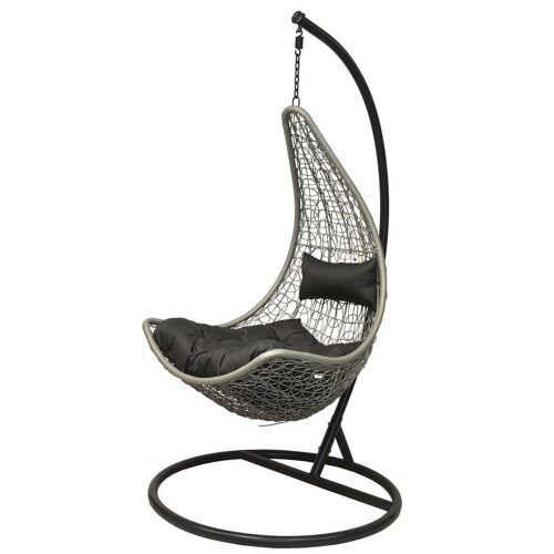 Hangstoel schommelstoel met frame - zwart met grijs - inc kussens