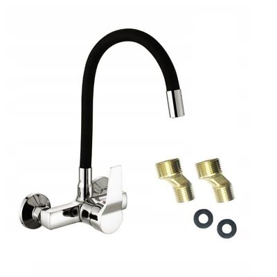 Wall kitchen tap - flexible - black - with mounting set