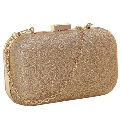 Women's clutch gold shiny - 16 x 6 x 10 cm with chain