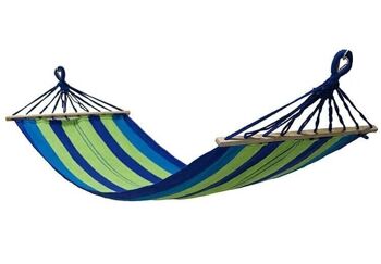 Hamac 200 x 80 cm avec barre transversale - Rayé bleu vert