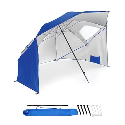 Tienda de playa con sombrilla XXL 200 cm – Azul + Estacas