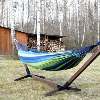 Wooden hammock standard + Hammock 200 x 80 cm Green Blue – Set