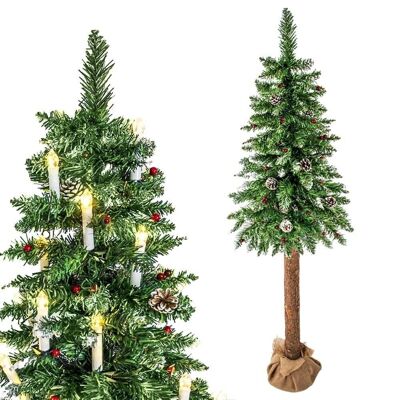 Artificial Christmas tree with wooden trunk - and snow - 220 cm