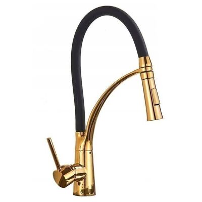 Kitchen tap - black with gold - flexible pull-out
