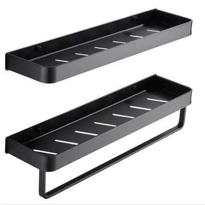 Etagère salle de bain 2 pièces - 30 cm noir - cintre métal