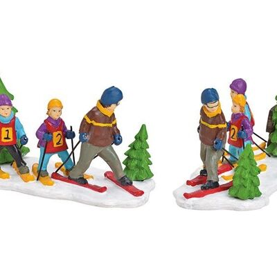 Miniature cross-country skiing group made of poly colored (W / H / D) 12x6x6cm