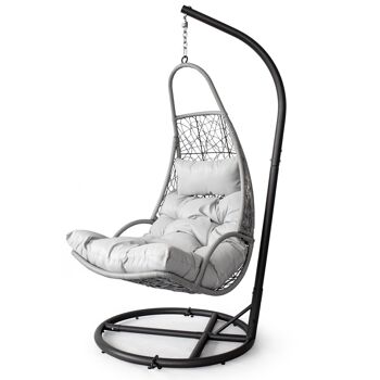 Chaise suspendue - avec support - coussins gris clair - 98x120x203 cm