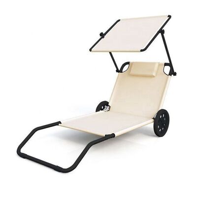 Beach lounger foldable beige - with wheels and sunroof