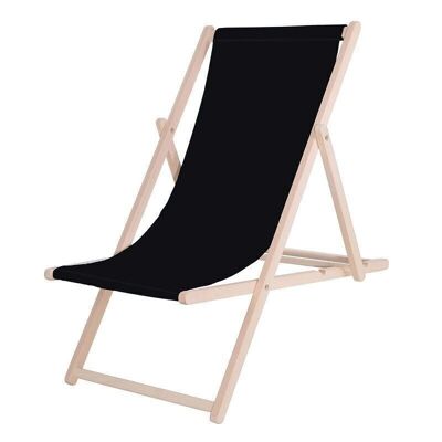 Sedia da spiaggia pieghevole in legno - nera - 58 x 124 cm