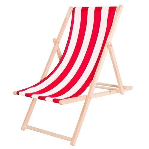 Houten opvouwbare strandstoel - rood-wit gestreept