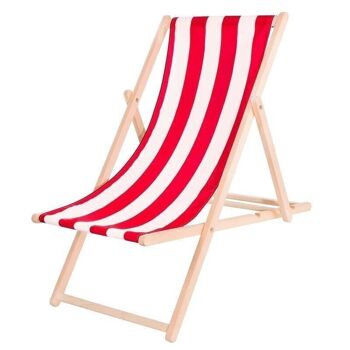 Chaise de plage pliante en bois - rayée rouge et blanche