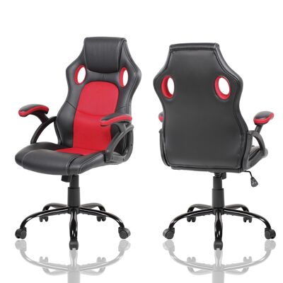 Silla gaming - silla de oficina ergonómica - cuero ECO - negro-rojo
