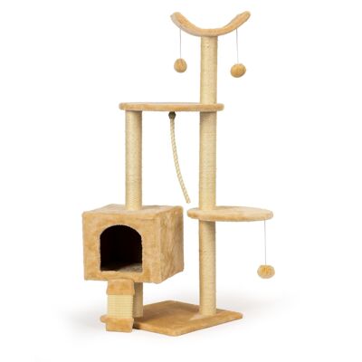 Scratching post - 40x40x120 cm - with cat house and scratching board