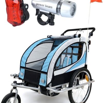 Bicycle trailer child - buggy - 2-seater - with shock absorber - blue