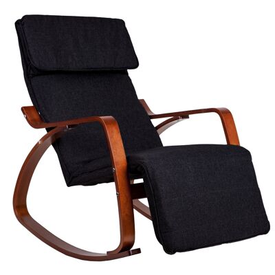 Rocking chair with adjustable footrest - birch wood - black