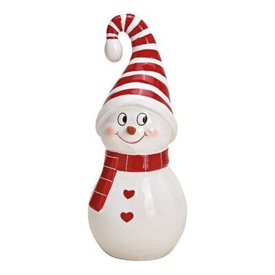 Ceramic snowman white, red (W / H / D) 9x20x9cm
