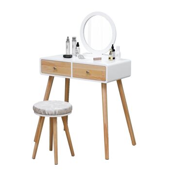 Coiffeuse - Table de maquillage - 80x40x125cm - avec miroir et tabouret