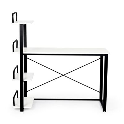 Bureau - avec étagères - 120x50x125 cm - blanc-noir