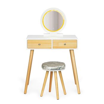 Coiffeuse - avec lumière - Miroir - et tabouret - 80x40x124 cm