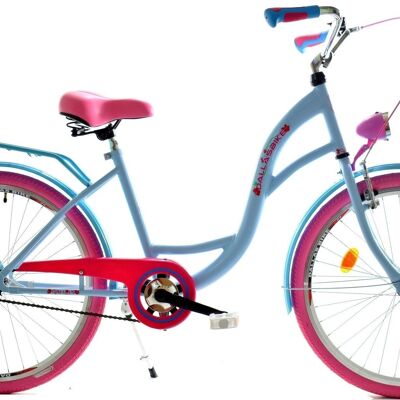 Mädchenfahrrad 24 Zoll robustes Modell rosa mit blau von Dallas Bike