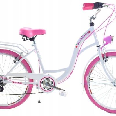 Girls bicycle 24 inch sturdy model pink with white 6 gears