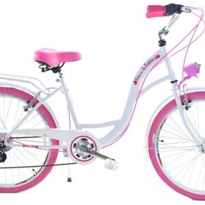 Vélo pour fille 24 pouces modèle robuste rose avec blanc 6 vitesses