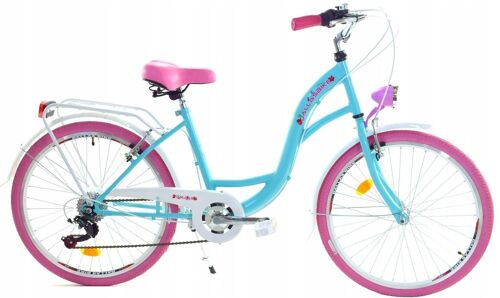 Meisjesfiets 24 inch stevig model roze met blauw 6 versnellingen