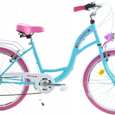 Bicicleta para niña de 24 pulgadas modelo resistente rosa con 6 velocidades azul