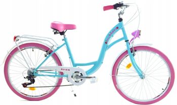 Vélo pour fille 24 pouces modèle robuste rose avec bleu 6 vitesses