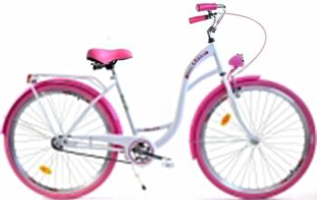 Vélo pour filles 26 pouces modèle robuste blanc avec rose de Dallas Bike