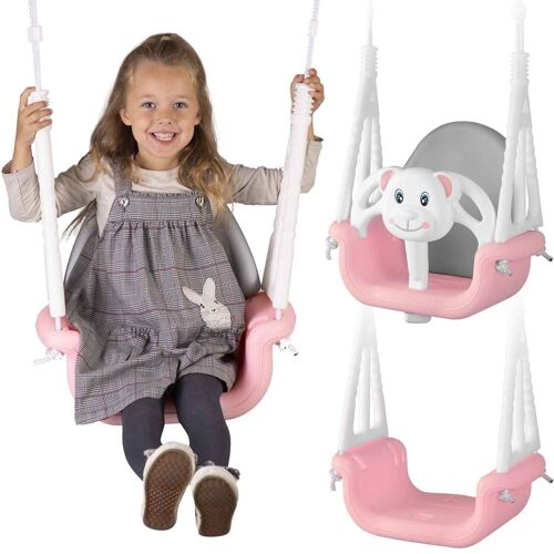 Baby schommel - beer thema - 6m-7j/30kg - roze&wit - 3in1