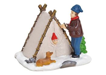 Tente miniature dans la neige en poly coloré (L/H/P) 9x7x7cm