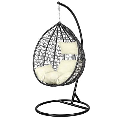 Hanging chair - egg chair - with stand - black-beige - up to 125 kg