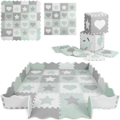 Baby play mat - Puzzle mat - 150 x 150 cm - gray-mint