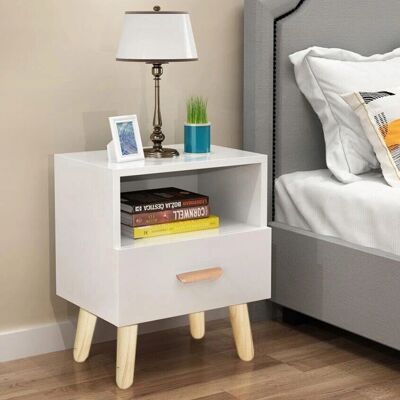 White bedside table - with 1 drawer - 38x30x40 cm