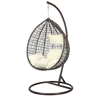Hanging chair - egg chair - with stand - brown-cream - up to 125 kg