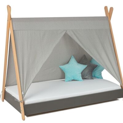 Children's bed - tipi bed 180 x 80cm gray with mattress
