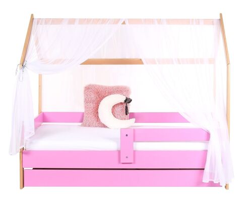 Huisbed 80x160 cm roze grenen kinderbed met lattenbodem en matras