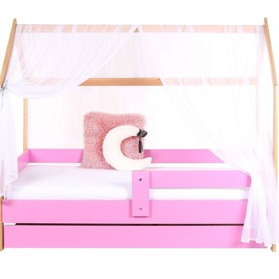 Letto per bambini 80x160 cm in pino rosa con rete a doghe e materasso