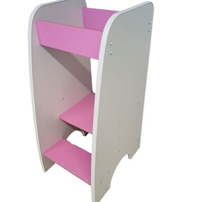 Torre de aprendizaje - Ayuda de cocina - 90x40x50 cm - escalera para niños - blanco con rosa