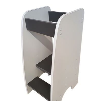 Lernturm - Küchenhelfer - 90x40x50 cm - Kinderleiter - Weiß mit Grau